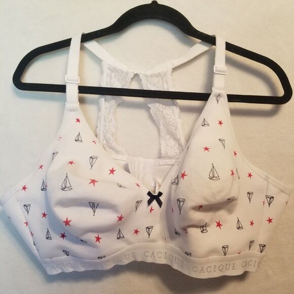CACIQUE 46C Bra Star Sailboat Printed Cotton Blend Unlined No-Wire High Back - Picture 1 of 9